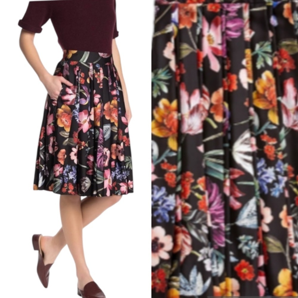 J. Crew Midnight Dutch Floral Pleated A-Line 
Skirt 00